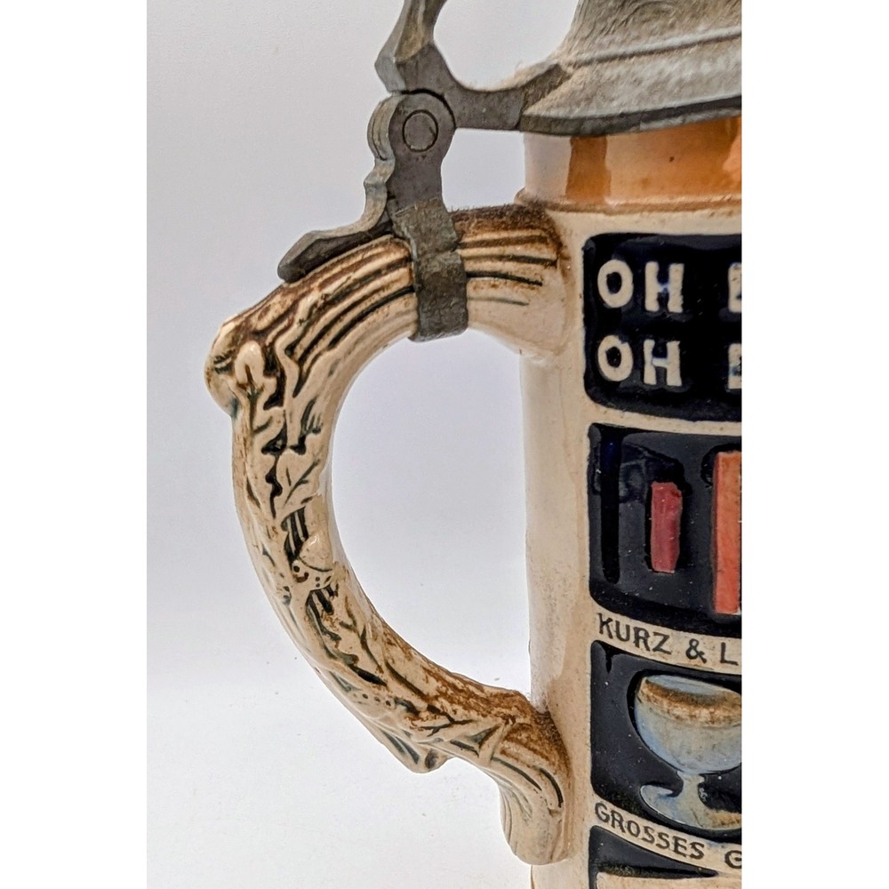 Vintage German Schnitzelbank Beer Stein Lidded Stoneware Mug Relief Folk Art - Picture 6 of 13